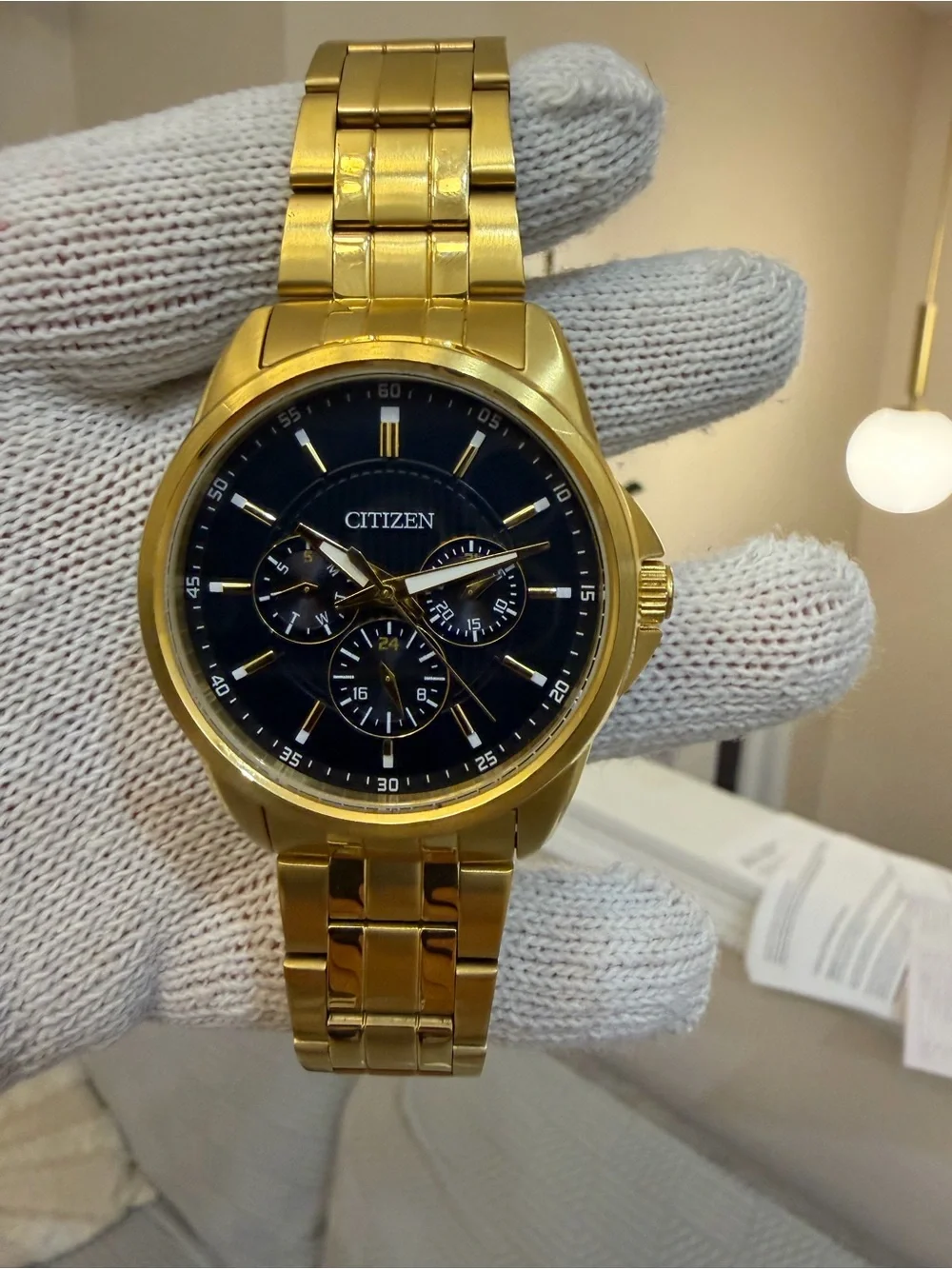 Citizen Gold Multi-Function Men's Quartz Blue Dial Watch AG8342-52L w/ Box 42mm